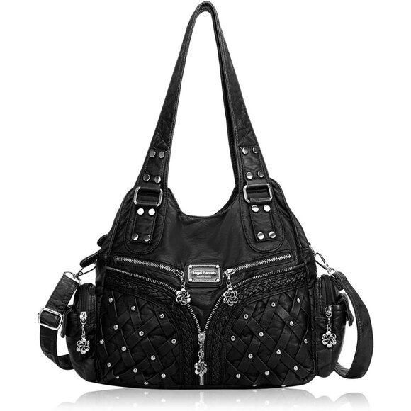Stylish Black PU Leather Tote Shoulder Bag for Women with Multiple Pockets